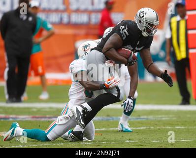 Miami Dolphins safety Chris Clemmons (30) celebrates a tackle during third  quarter action against the New England Patriots at Sun Life Stadium  December 2, 2012 in Miami, Florida. The New England Patriots