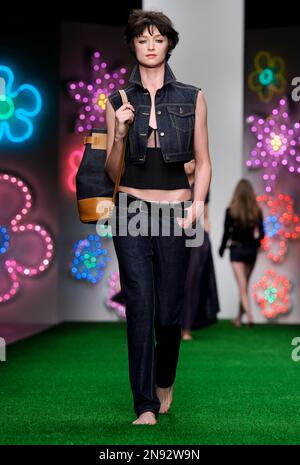 A model wears a design from the KTZ Spring/Summer 2013 collection during  London Fashion Week, Friday, Sept. 14, 2012. (AP Photo/Jonathan Short Stock  Photo - Alamy