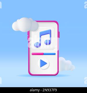 3D Music Cloud Note in Mobile Phone. Stock Vector
