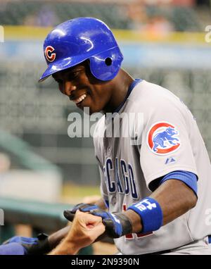 Chicago Cubs' Alfonso Soriano hits a solo home run in the sixth inning  against the Washington Nationals in a baseball game on Wednesday, Aug. 10,  2011, in Chicago. (AP Photo/Charles Cherney Stock