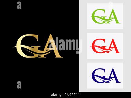 GA G A Letter Logo Design with Swoosh and Black Brush Stroke. Modern ...