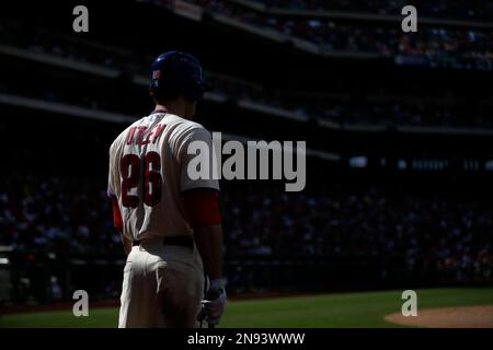 Philadelphia Phillies' Chase Utley waits for his turn at bat during a  baseball game against the Cincinnati Reds on Wednesday, Aug. 22, 2012, in  Philadelphia. The Reds won, 3-2. (AP Photo/Michael Perez