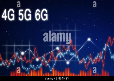 Blue night sky and star on dark background. 4g, 5g, 6g. Wireless technology concept. Stock Photo