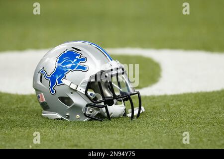 Detroit Lions professional american football club, silhouette of NFL  trophy, logo of the club in background Stock Photo - Alamy