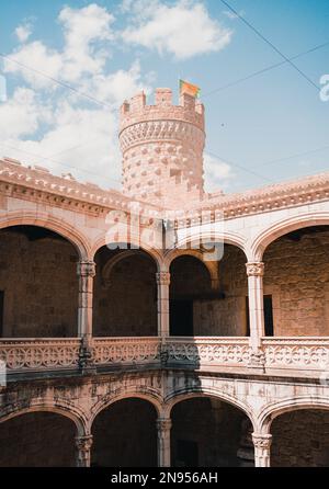 A vertical shot of the New Castle of Manzanares el Real Stock Photo