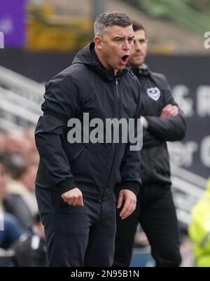 PLYMOUTH, ENGLAND - FEBRUARY 11: Plymouth manager Steven Schumacher during the Sky Bet League One between Plymouth Argyle and Portsmouth, at Home Park on February 11, 2023 in Plymouth, United Kingdom. (Photo by MB Media) Stock Photo