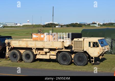 Kanagawa Prefecture, Japan - October 25, 2020: United States Army Oshkosh HEMTT (Heavy Expanded Mobility Tactical Truck) M977 cargo truck. Stock Photo