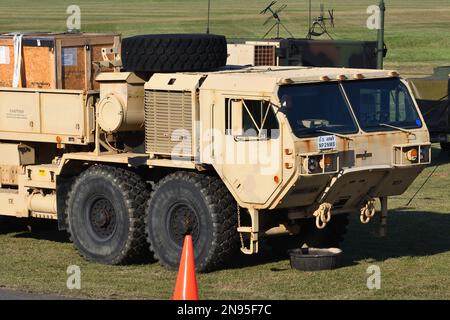 Kanagawa Prefecture, Japan - October 25, 2020: United States Army Oshkosh HEMTT (Heavy Expanded Mobility Tactical Truck) M977 cargo truck. Stock Photo