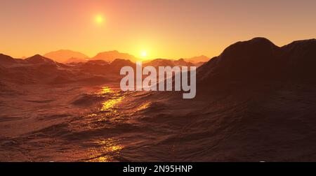 Extrasolar lava planet, covered with solidified lava. High volcanic activity. 3d rendering Stock Photo