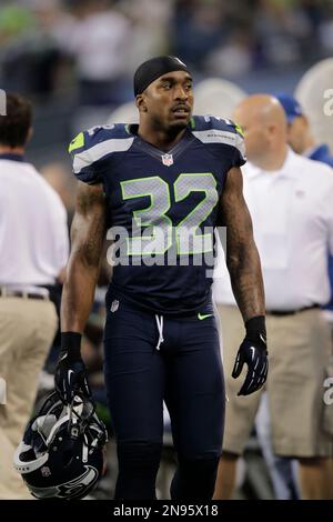 Seattle Seahawks' Jeron Johnson in action in the second half of an NFL  football game, Sunday, Oct. 14, 2012, in Seattle. The Seahawks won 24-23.  (AP Photo/Elaine Thompson Stock Photo - Alamy