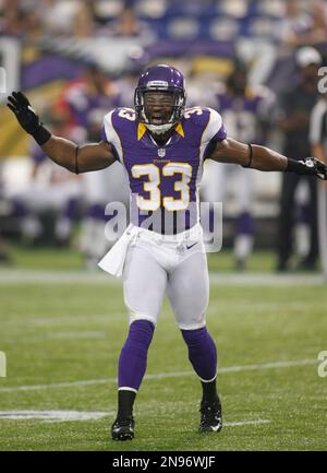 Minnesota Vikings defensive back Jamarca Sanford (33) during a preseason  NFL football game against the San Diego Chargers on Friday, Aug. 24, 2012  in Minneapolis.(AP Photo/Andy King Stock Photo - Alamy