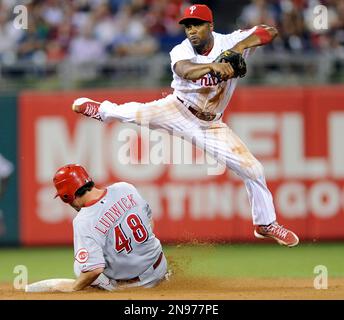 Philadelphia Phillies Shane Victorino slaps hands with Jimmy