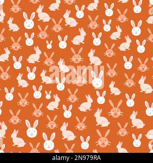 Orange and Pastel Pink Cute Rabbits Vector Repeat Pattern Stock Vector