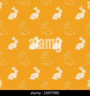 Cute Bunnies on Goldenrod Vector Repeat Pattern Background Design Stock Vector