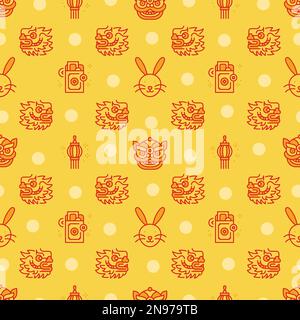 Red and Yellow Chinese New Year Vector repeat pattern Stock Vector
