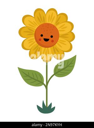 Vector sunflower icon. Orange blooming sun flower illustration. Floral clipart. Cute flat summer bloom isolated on white background. Farm plant pictur Stock Vector