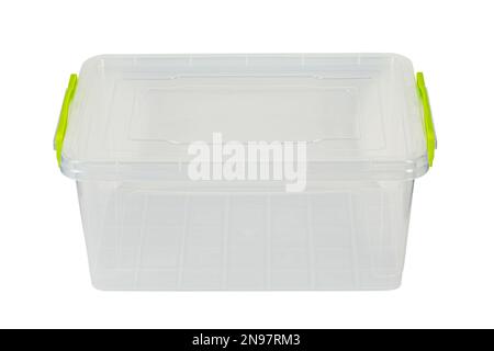Reusable empty plastic food storage container isolated on white background. File contains clipping path. Stock Photo