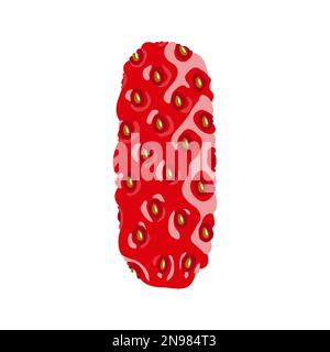 Strawberry font. Letter I. Alphabetical character with strawberry texture. Character representing one or more of the sounds used in speech. Decorative Stock Vector