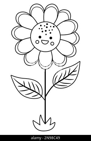 Vector black and white sunflower line icon. Outline blooming sun flower illustration or coloring page. Floral clipart. Cute summer bloom isolated on w Stock Vector