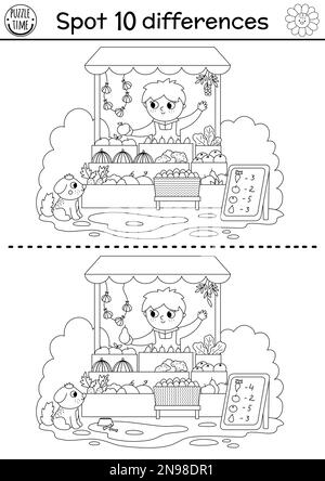 Vector black and white farmer selling fruit and vegetables in a street  stall icon. Cute outline farm market scene. Rural country vendor. Funny  farm cartoon salesman illustration or coloring page 20843238 Vector