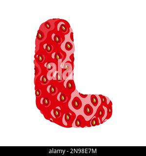 Strawberry font. Letter L. Alphabetical character with strawberry texture. Character representing one or more of the sounds used in speech. Decorative Stock Vector