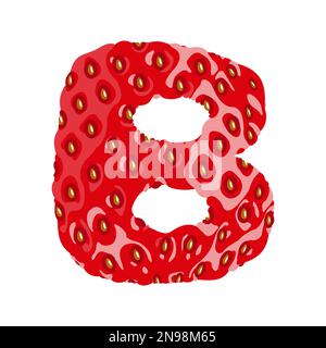 Strawberry font. Letter B. Alphabetical character with strawberry texture. Character representing one or more of the sounds used in speech. Decorative Stock Vector