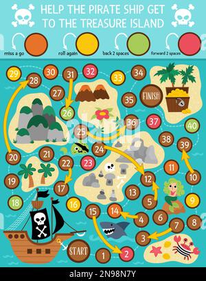 Pirate dice board game for children with cute kids pirates hunting ...