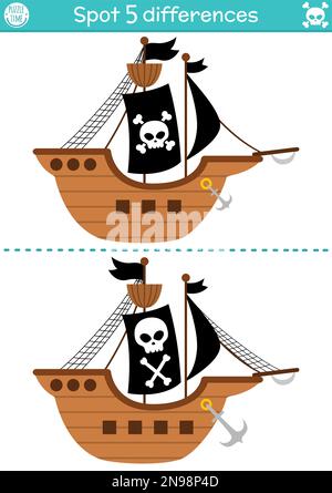 differences educational game with pirate and ship Stock Vector Image ...