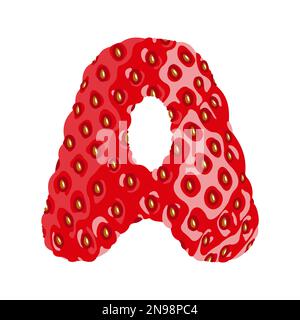 Strawberry font. Letter A. Alphabetical character with strawberry texture. Character representing one or more of the sounds used in speech. Decorative Stock Vector