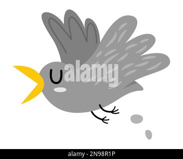 Vector flying seagull icon. Cute pooping sea bird illustration. Funny pirate party element for kids. Sea gull picture isolated on white background Stock Vector