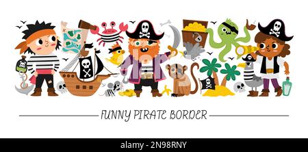 Border template with cute sea animals illustration Stock Vector Image ...