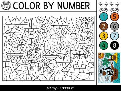 Beach color by number - additions & subtractions - Treasure hunt 4 Kids