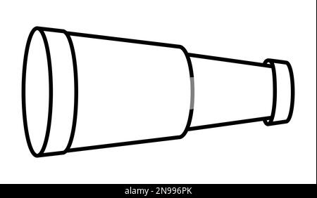 Black and white spyglass icon. Line telescope illustration or coloring page.  Outline old looking glass picture. Marine treasure hunt element isolated Stock Vector