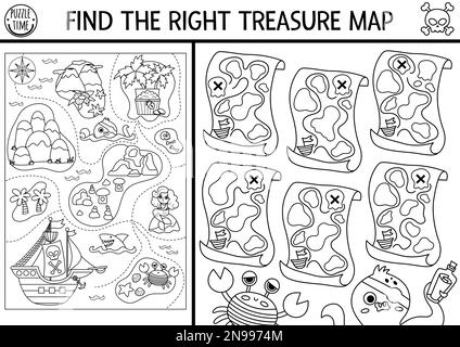 Pirate black and white I spy game for kids. Searching and counting ...