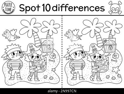 differences game with cartoon pirates coloring page Stock Vector Image ...