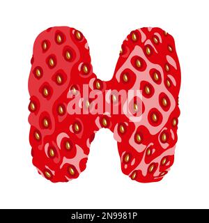 Strawberry font. Letter H. Alphabetical character with strawberry texture. Character representing one or more of the sounds used in speech. Decorative Stock Vector