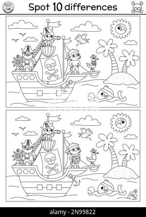 differences game with cartoon pirates coloring page Stock Vector Image ...
