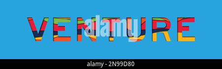Letter with papercut style in word venture on blue background Stock Photo