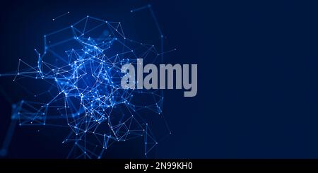 Abstract geometric background blue with triangular cells for design, tech backdrop of connections. Metaverse concept. Stock Photo