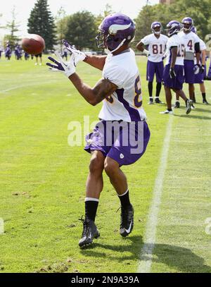 Minnesota Vikings rookie wide receiver Ihmir Smith-Marsette receives a pass  in an NFL football practice drill in June 2, 2021 in Eagan, Minn. (AP  Photo/Jim Mone Stock Photo - Alamy