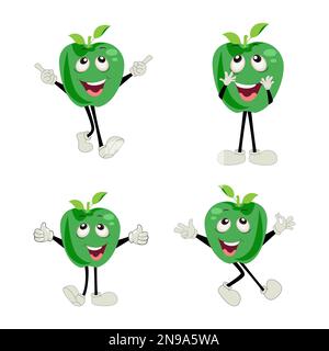 Apple Cartoon character Illustration of a Happy Apple Character. Red, yellow, green apple funny character, concept of health care for kids Stock Vector