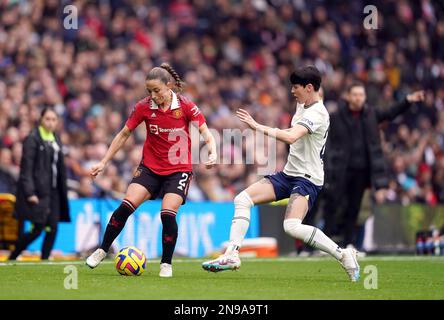 Manchester United's Ona Batlle and Tottenham Hotspur's Ashleigh Neville (right) battle for the ball during the Barclays Women's Super League match at the Tottenham Hotspur Stadium, London. Picture date: Sunday February 12, 2023. Stock Photo