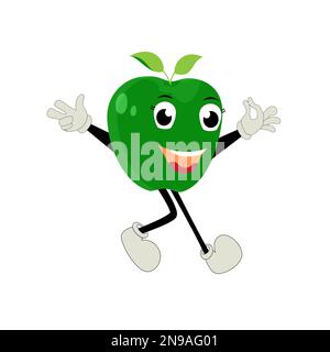 Apple Cartoon character Illustration of a Happy Apple Character. Red, yellow, green apple funny character, concept of health care for kids Stock Vector