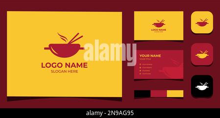 Template Logo Creative Asian Food, Soup bowl, meatball, restaurant. Creative Template with color pallet, visual branding, business card and icon. Stock Vector