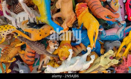 Pile of various animal toys. Studio shot Stock Photo