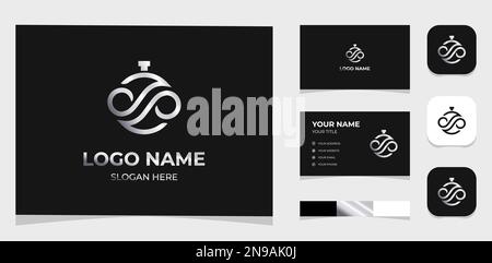 Template Logo Creative Initial Letter S In Perfume silver concept. Creative Template with color pallet, visual branding, business card and icon. Stock Vector