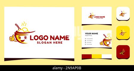 Template Logo Creative Asian Food, Soup bowl, meatball, restaurant. Creative Template with color pallet, visual branding, business card and icon. Stock Vector