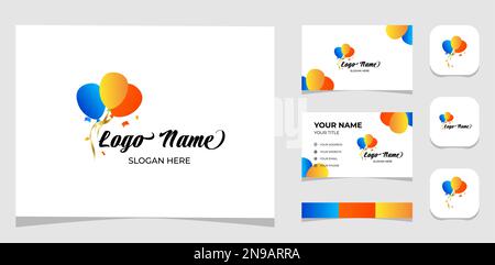 Template Logo Creative Party balloon, fun and colorful concept. Creative Template with color pallet, visual branding, business card and icon. Stock Vector