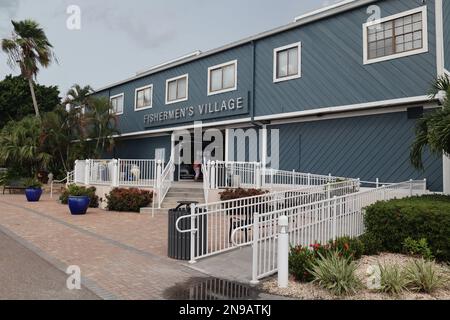 Fishermen's Village is a waterfront shopping, entertainment, and resort complex located along Charlotte Harbor in Punta Gorda, Stock Photo