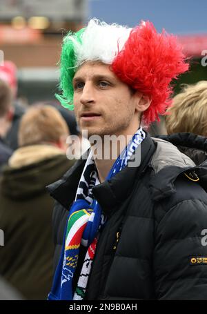 London, UK. 12th February 2023; Twickenham Stadium, London, England: Six Nations International Rugby England versus Italy; an Italian fan awaits the match Credit: Action Plus Sports Images/Alamy Live News Stock Photo